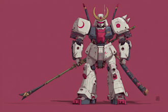 draw mecha robot,armor,gundam in anime or realism style