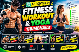 create fitness workout gym and yoga youtube thumbnails using ai