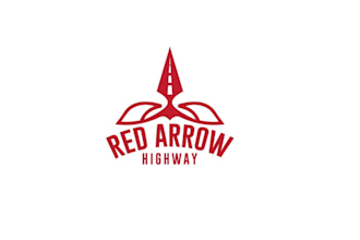 design unique red arrow highway logo