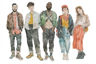 draw watercolor group portrait illustration