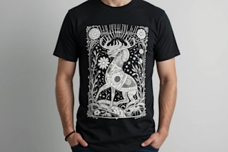 create animal linocut tshirt design for brands