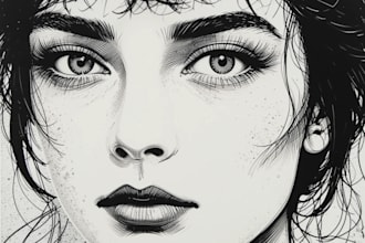 draw a portrait drawing in linocut illustration