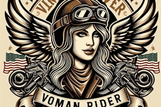 design high quality vintage lady rider logo with t shirt design