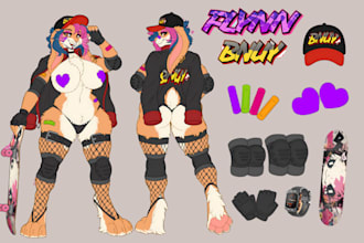 draw nsfw anthro furry reference sheet, fursona ref sheet for fursuit design, oc