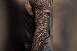 draw custom tattoo design realistic, full sleeve tattoo