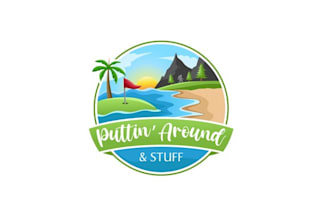 make glamorous mountain and beach logo for mini golf course