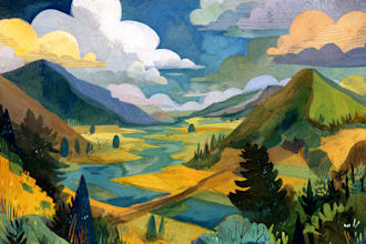 paint a watercolor and gouache landscape illustration