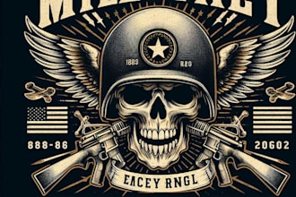design a vintage military logo and authentic t shirt artwork for your brand