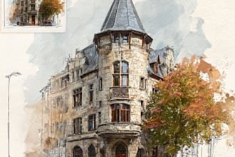 create house or building photo into watercolor art