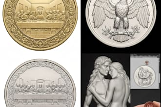 design 3d coin bas relief, cnc machine pendants, 3d logo