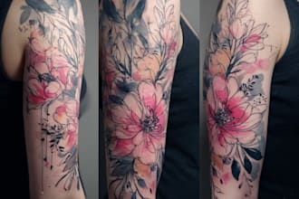 create a beautiful watercolor flowers tattoo design for you
