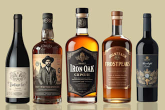 create wine label, gin, vodka, whisky, brandy, tequila, beer
