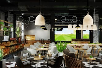 rebuild 3d restaurant,bistro dining,goal line lounge,kick off bar,rendering BBQ