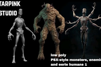 make creepy ps1 style horror game characters with rig and animation
