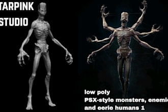 make creepy ps1 style horror game characters with rig and animation