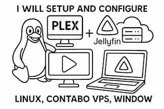 setup and configure plex, jellyfin on linux, contabo vps, window