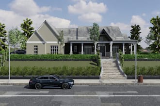 remodel 3d exterior facade,barn house,landscape design,render driveway,cgi porch