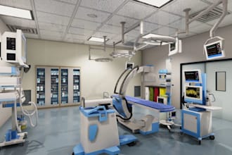 design 3d luxury hospital ward, operating room, laboratory, and clinic interiors