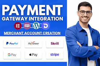create paypal stripe square wise account and do payment gateway integration fast