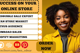 promote redbubble, etsy, gumroad, stan store setup, etsy digital product
