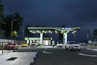 render 3d filling station,modern gas station,petroleum,3d infrastructure,energy