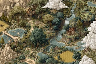 create fantasy map illustration for dnd, novels