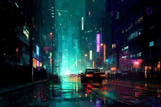 create a cyberpunk futuristic city and background