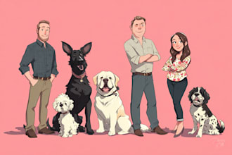 draw your dogs or any pets into cartoon portrait
