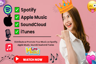 distribute or promote your music on spotify, apple music, soundcloud and itunes