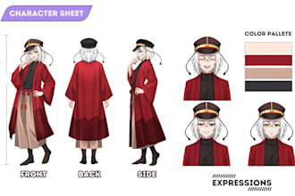 draw anime character sheet or reference sheet for vtuber or oc