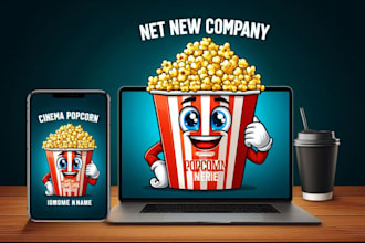 create an eye catching cinema popcorn mockup mascot logo  for you in one day