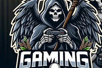design high quality grim reaper gaming mascot logo with t shirt design