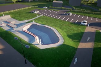 render 3d skatepark design, golf course,bmx park remodel, landscaped environment
