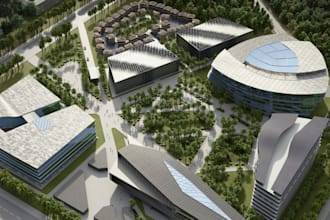 design 3d cgi landscape site map for university,hospital,complex,training center
