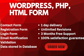 create wordpress form or registration form, contact form with html, php