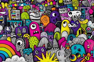 create colorful doodle art illustration