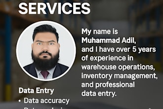 manage warehouse inventory, data entry, and excel reporting