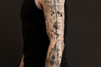 custom a geometric realism in black and grey tattoo design