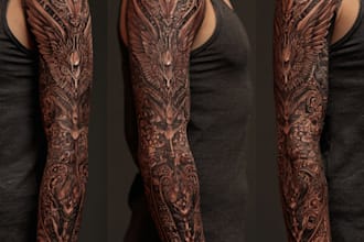 create a geometric realism in black and grey tattoo design