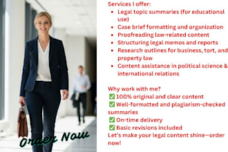 assist with legal research summaries, memos, and law content formatting