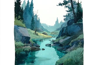 paint a watercolor and gouache landscape illustration