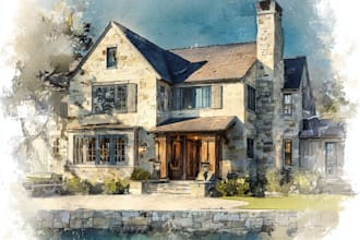 create watercolor portrait of your house from your image