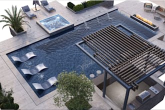 beatify plantation house,vegetation garden,3d rendering,rooftop lounge,3d layout