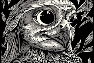 make a linocut portrait linocut style digital art