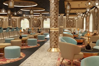 visualize luxury hookah bar,interior restaurant,roastery,vip lounge,cafe render