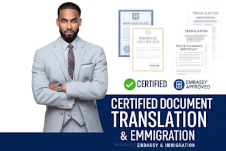 translate birth, marriage, and police certificates for embassies