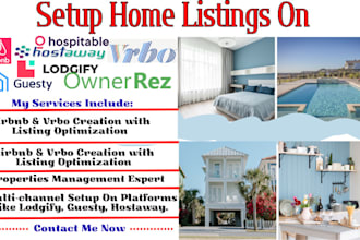 setup listing on airbnb, lodgify, guesty, vrbo, hospitable, ownerrez, hostaway