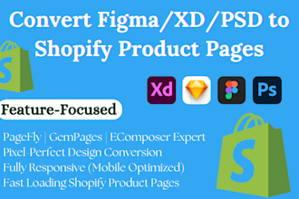 convert figma to shopify pagefly, xd to shopify, PSD to shopify landing page