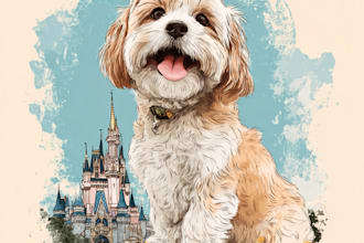 design a custom disney pet portrait illustration