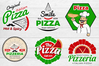 restaurant, burgers, pizza and cafe shop food logo brand identity design